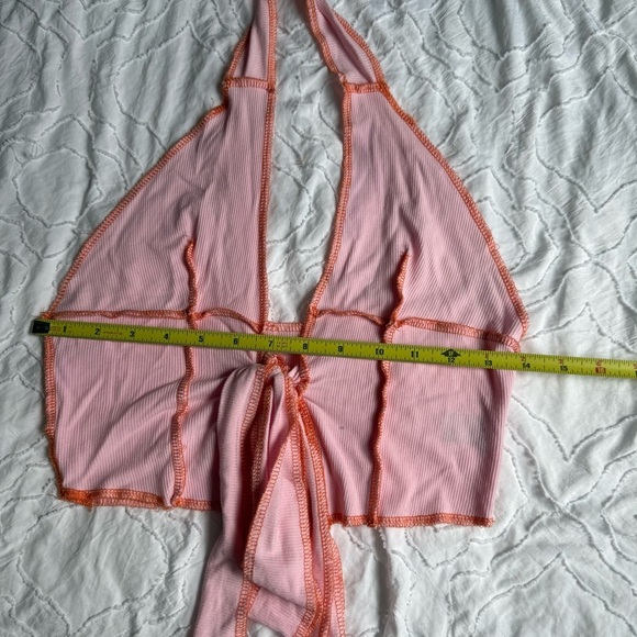 SHEIN Pink and Orange Stitch Halter Tank Top Tie Front - Picture 6 of 10